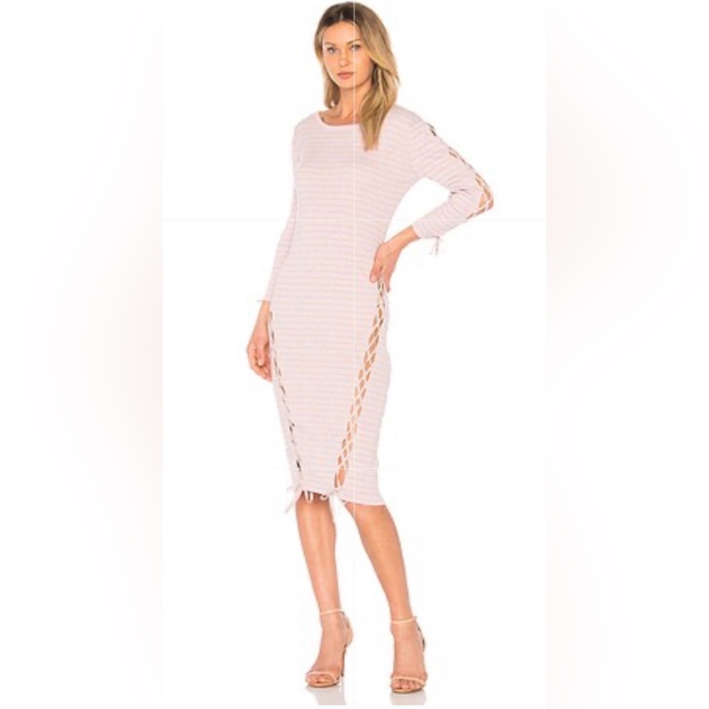 Tabula Rasa REVOLVE Lilac & Oat Striped Askia Lace Up Sides/Sleeves Dress NWT XS